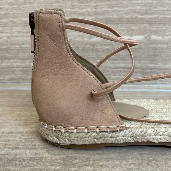 EILEEN FISHER UEC Sz 9 Leather Lace Up D'Orsay Espadrille Latte Flat Sandal Nude - Picture 13 of 15